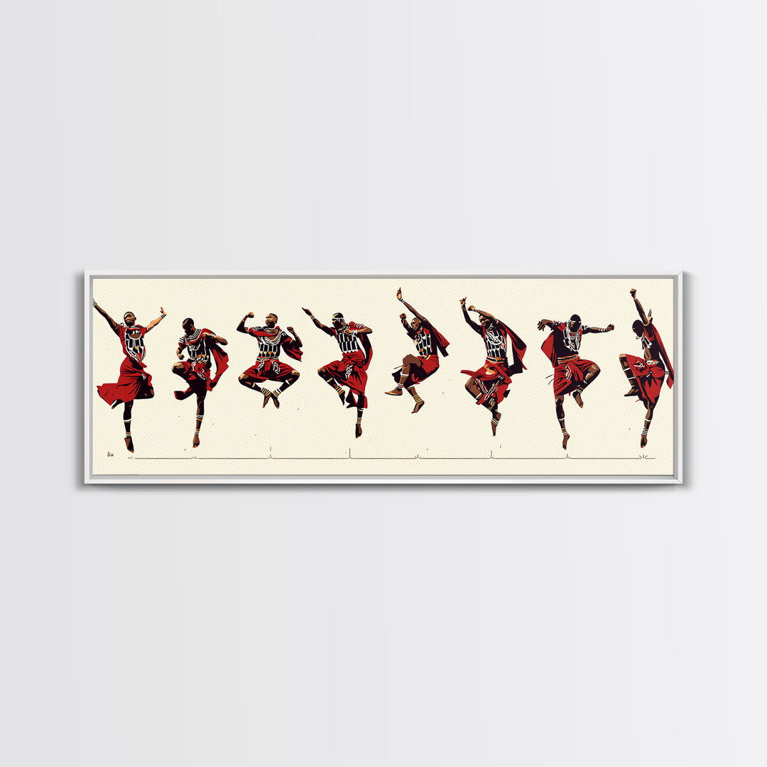 Traditional Maasai Dance Line Canvas Print, African Art Prints, Red Tribal Wall Decor, Afrocentric Culture Gift For Home