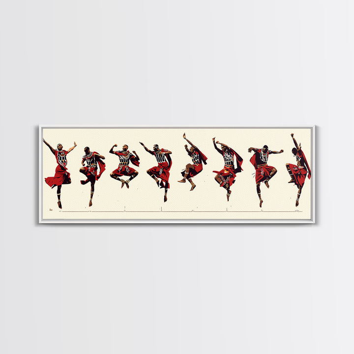 Traditional Maasai Dance Line Canvas Print, African Art Prints, Red Tribal Wall Decor, Afrocentric Culture Gift For Home