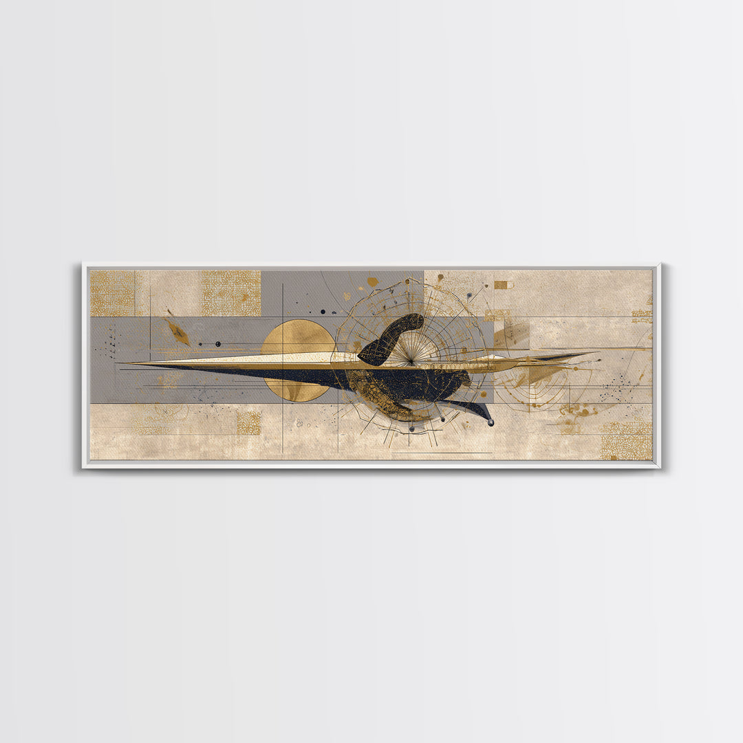 Elegant Abstract Black Bird Canvas Print, Gold Beige Modern Wall Art, African Inspired Decor, Luxury Contemporary Home Gift