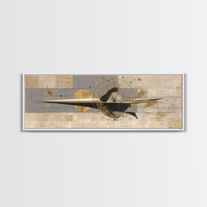 Elegant Abstract Black Bird Canvas Print, Gold Beige Modern Wall Art, African Inspired Decor, Luxury Contemporary Home Gift