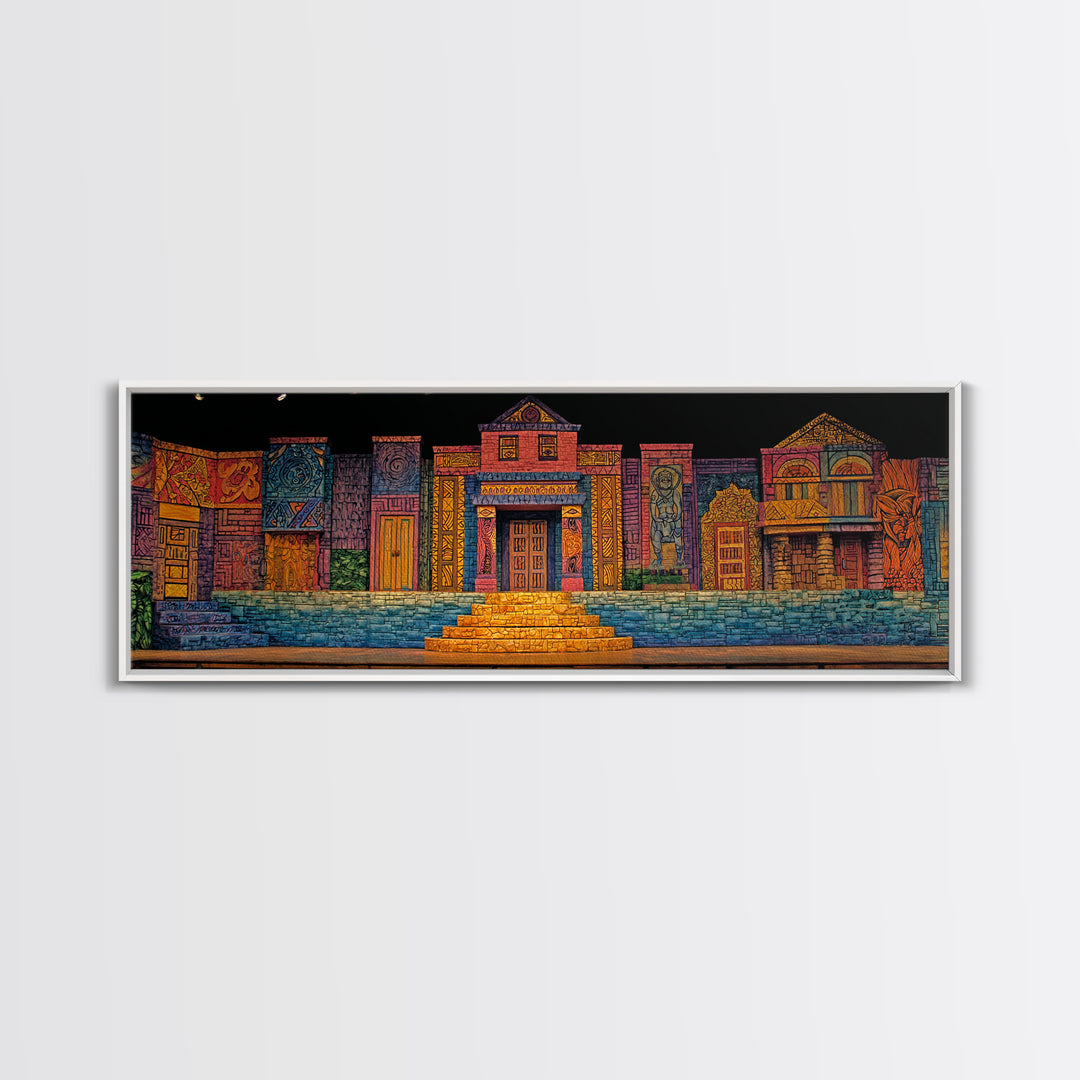 Colorful African Village Night Street Wall Art, Folk Architecture Canvas Print, Afrocentric Home Decor, Vibrant Townscape