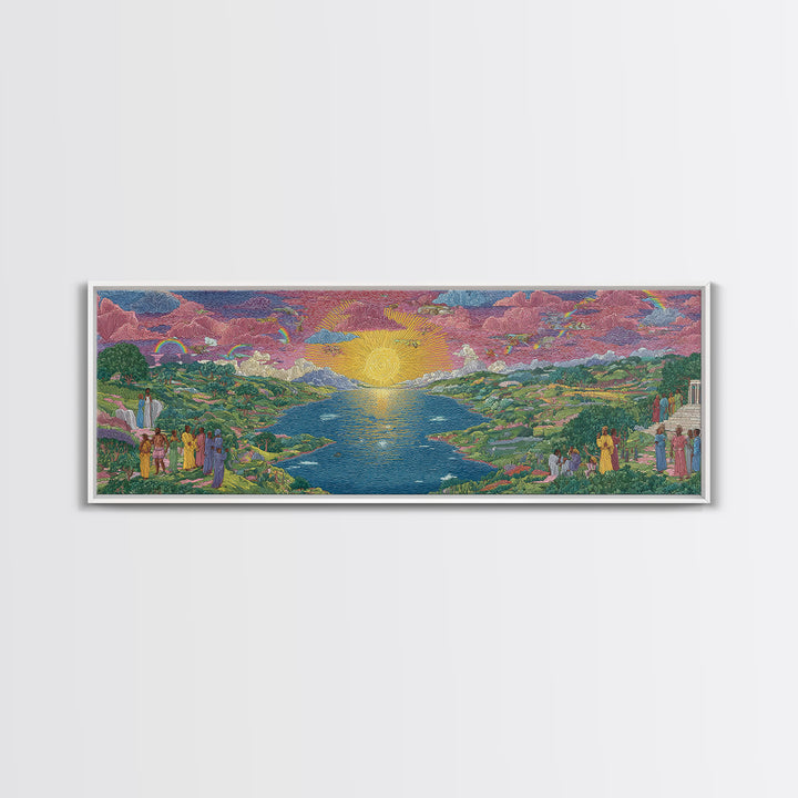 Sunrise River Valley With Rainbow Processions Wall Art, African Landscape Canvas Print, Spiritual Nature Decor, Dreamy Wall Art