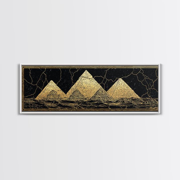 Gold Egyptian Pyramids On Black Wall Art, African Egyptian Art Canvas Print, Ancient Africa Decor, Luxury Abstract Poster