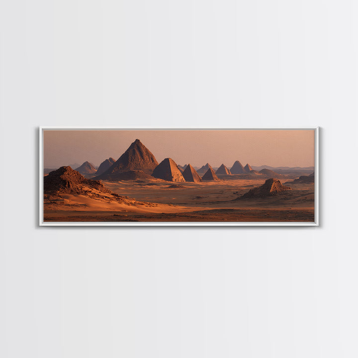 Sunset Desert Pyramids Panorama Wall Art, African Egyptian Art Print, Ancient African Landscape, Earth Tone Home Decor Gift