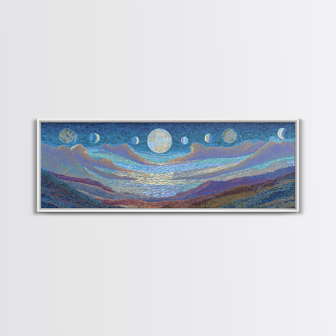 Blue Moon Phase Dreamscape Wall Art, Mystical Wall Art, Spiritual Home Decor, Dreamy Abstract Canvas Print, Blue Nature Scene Art