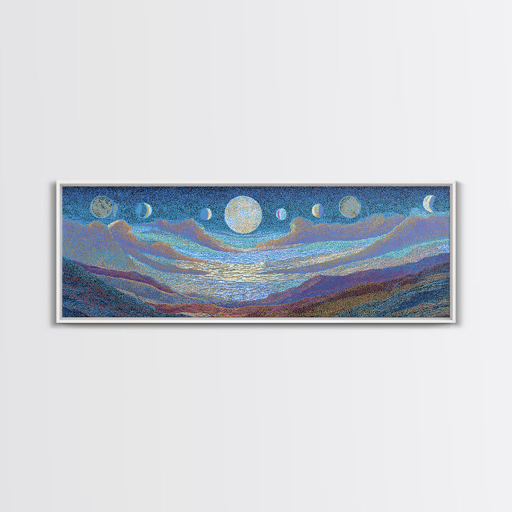 Blue Moon Phase Dreamscape Wall Art, Mystical Wall Art, Spiritual Home Decor, Dreamy Abstract Canvas Print, Blue Nature Scene Art