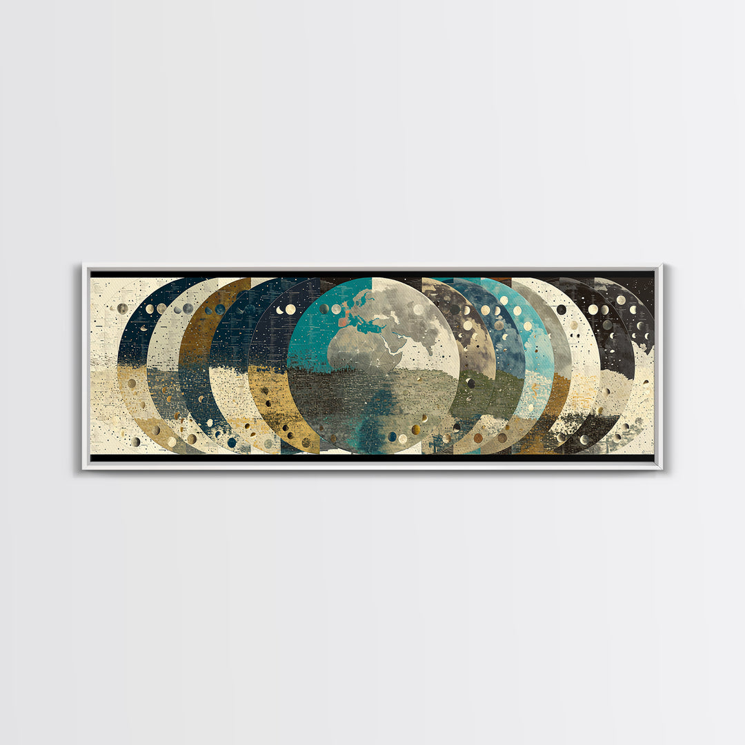 Abstract Earth Globe Circles Canvas Print, Modern Wall Art, Geometric Wall Art, Teal And Gold Home Decor Gift For Living Room