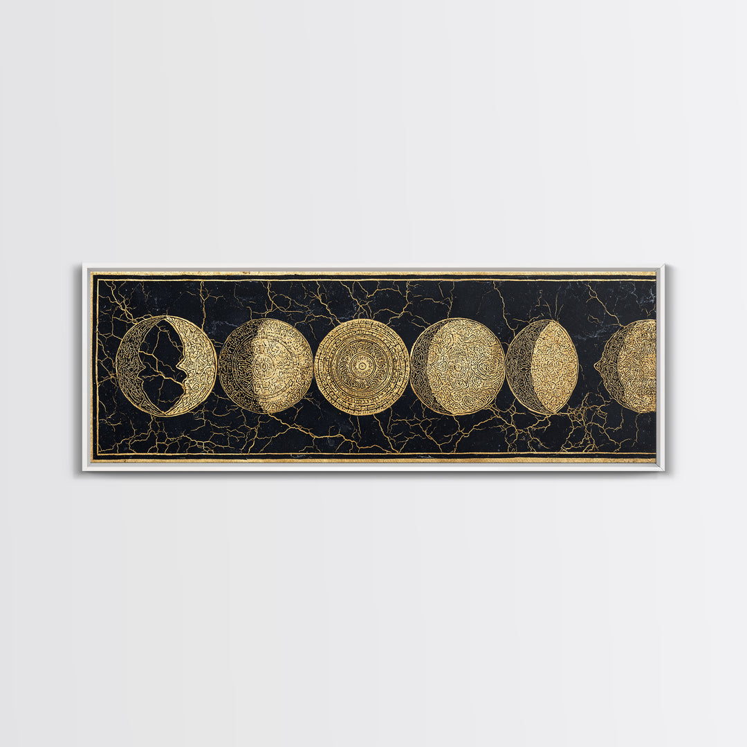 Gold Moon Phase Celestial Wall Art, Black And Gold Art, Spiritual Wall Decor, Mystical Canvas Print, Elegant Home Decor Gift