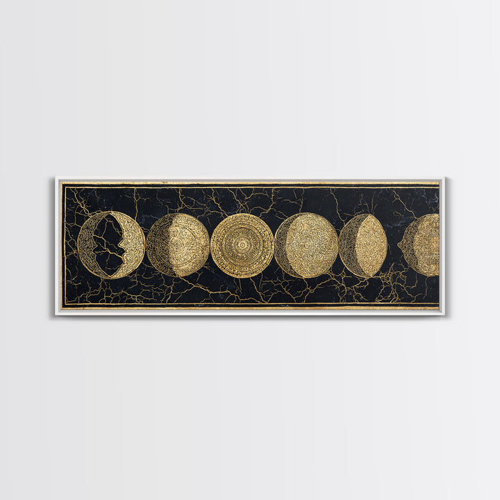 Gold Moon Phase Celestial Wall Art, Black And Gold Art, Spiritual Wall Decor, Mystical Canvas Print, Elegant Home Decor Gift