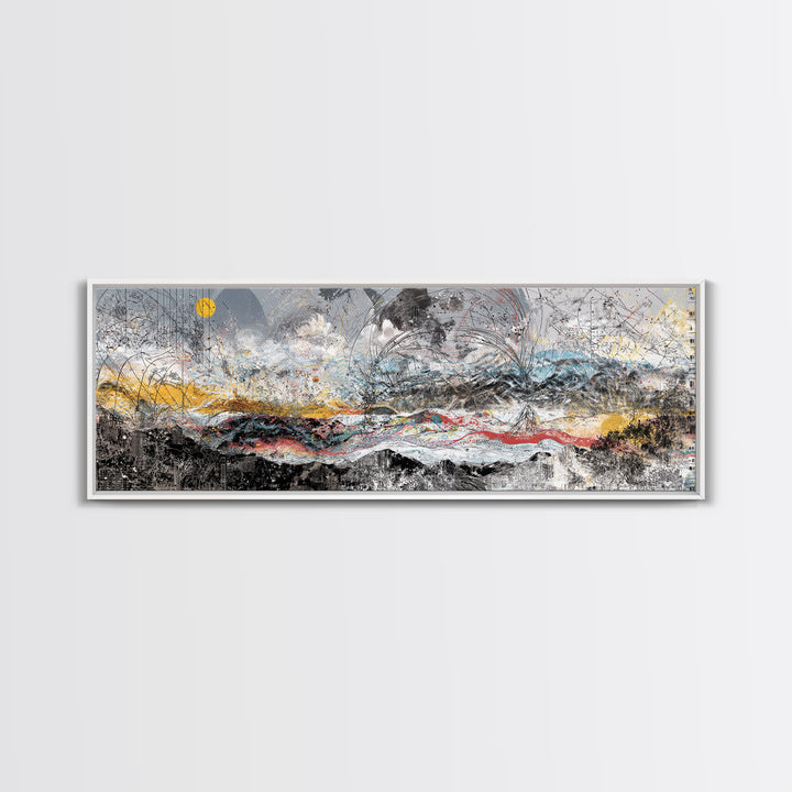 Stormy Abstract Mountain Horizon Wall Art, Panoramic African Inspired Landscape, Modern Canvas Decor For Living Room Home Decor