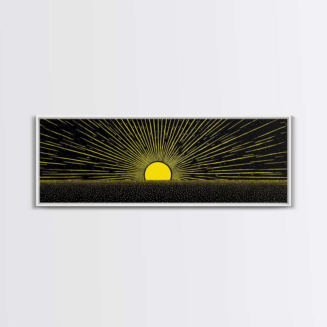 Minimal Golden Sunrise Rays Wall Art, Black And Gold Abstract Landscape, Modern Canvas Decor For Office Or Living Room Gift