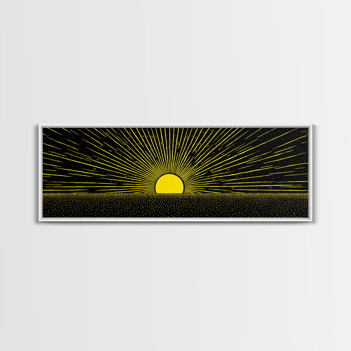Minimal Golden Sunrise Rays Wall Art, Black And Gold Abstract Landscape, Modern Canvas Decor For Office Or Living Room Gift