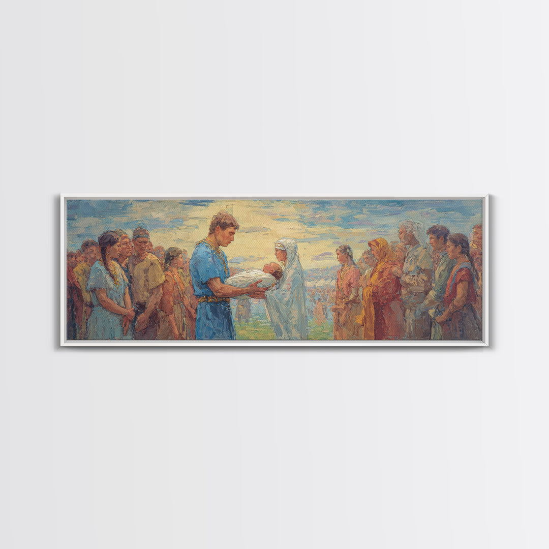 Serene Biblical Gathering Wall Art, Jesus Blessing Scene, African Inspired Spiritual Canvas Decor For Christian Home Gift