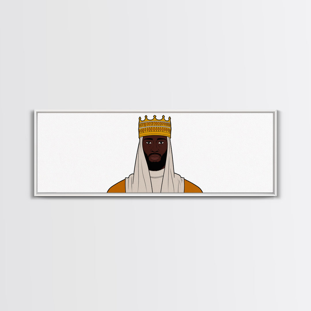 Crowned African King Portrait Canvas Print, Royal Black Man Wall Art, Minimalist Afrocentric Decor, Regal Home Gift For Him