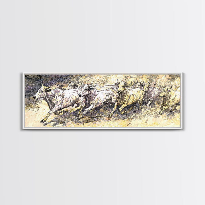 Galloping White Horses Canvas Print, Expressive Sketch Wall Art, Neutral Animal Artwork, Elegant Home Decor For Horse Lovers