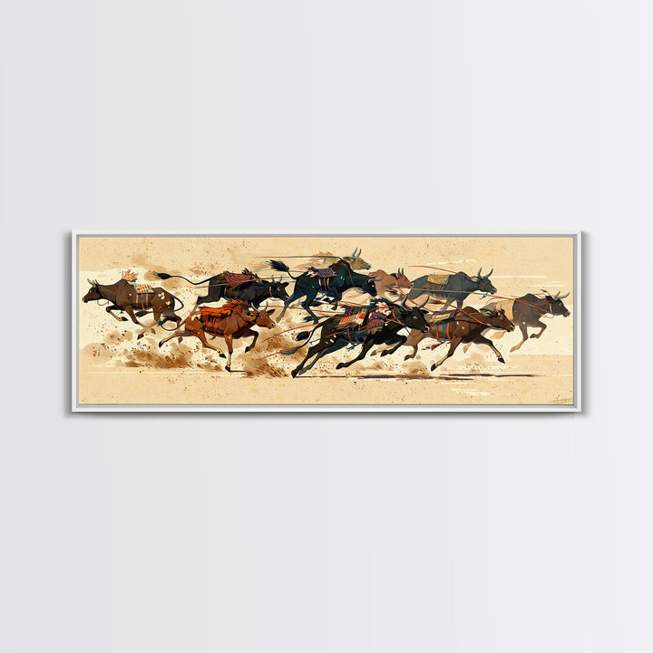 Galloping Horse Race Canvas Print, Dynamic Riders Wall Art, Southwestern Desert Scene, Equestrian Decor For Living Room Art