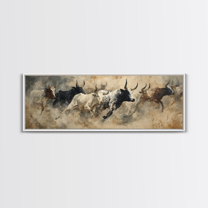 Charging Bulls Abstract Wall Art, African Safari Art, Earth Tone Canvas Print, Rustic Living Room Decor, Statement Wall Decor