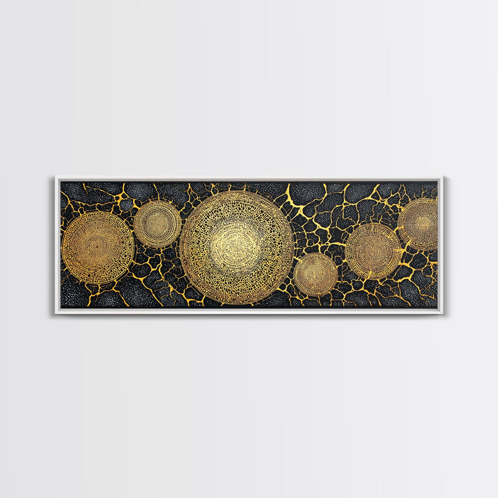 Golden Geometric Circles Wall Art, Abstract Wall Art, Black And Gold Art, Textured Art Print, Luxury Canvas Print, Bold Decor