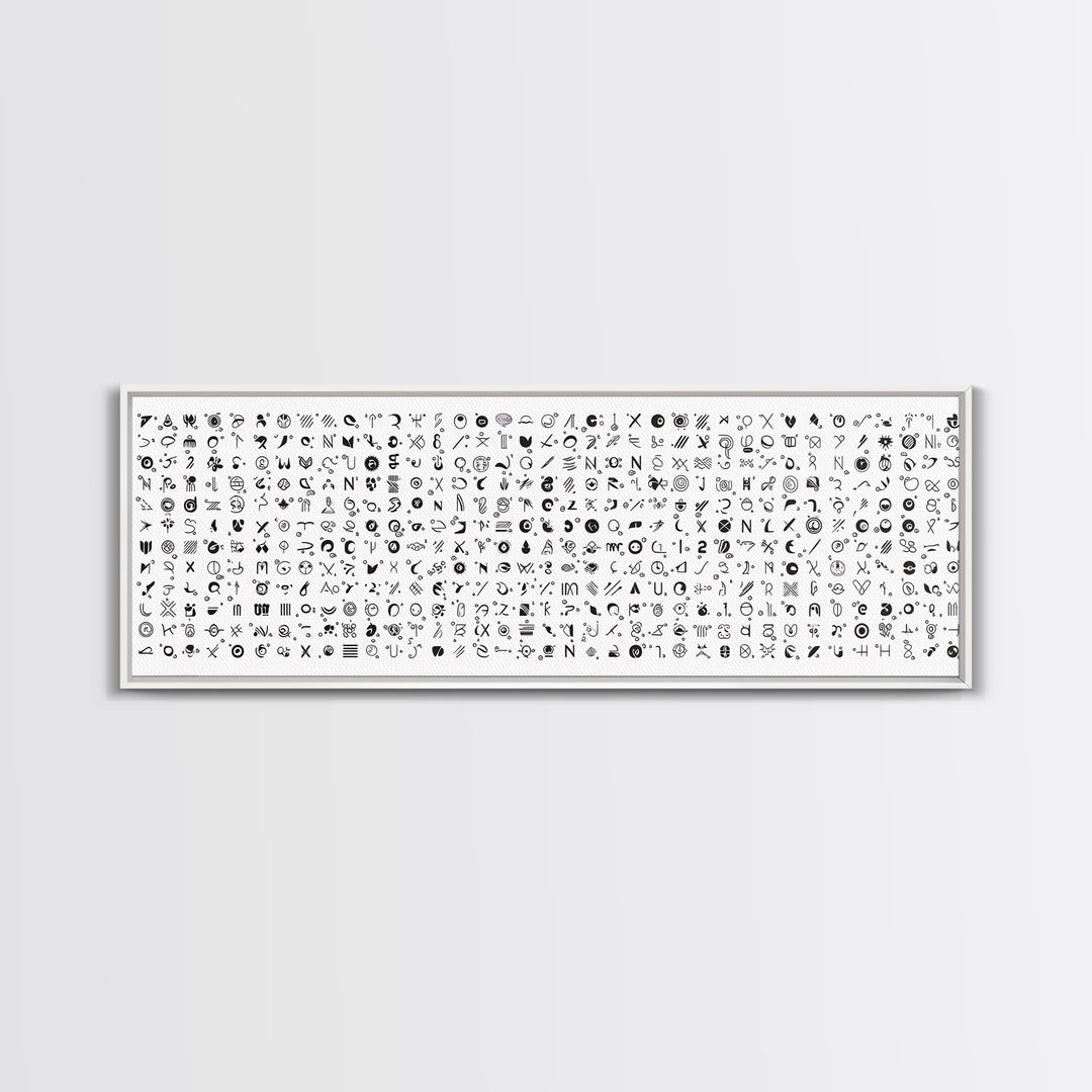 Black Ink African Symbols Pattern Canvas Print, Minimalist Tribal Wall Decor, Abstract Ethnic Art, Modern Office Art Print