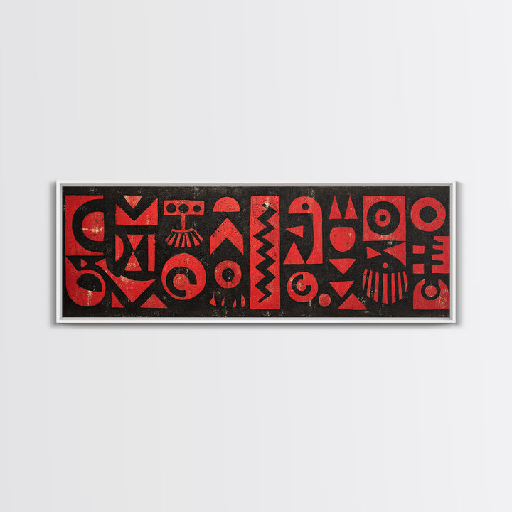 Red And Black African Tribal Glyphs Wall Art, Bold Geometric Canvas Decor, Afrocentric Symbols, Modern Ethnic Art Print Decor