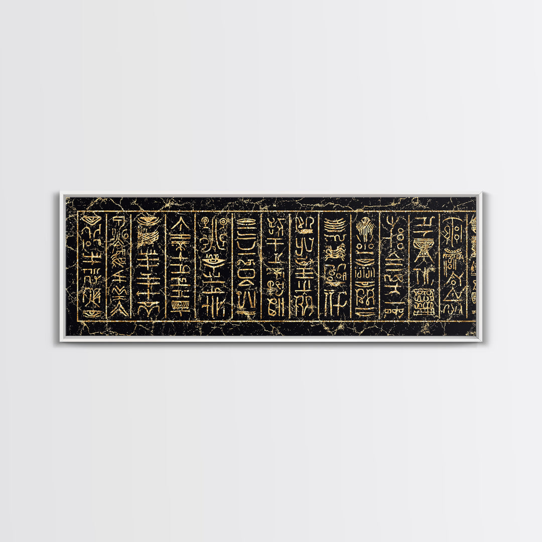 Gold Ancient African Hieroglyph Panels Wall Art, Egyptian Tribal Canvas Decor, Black And Gold Cultural Art Print, Home Decor
