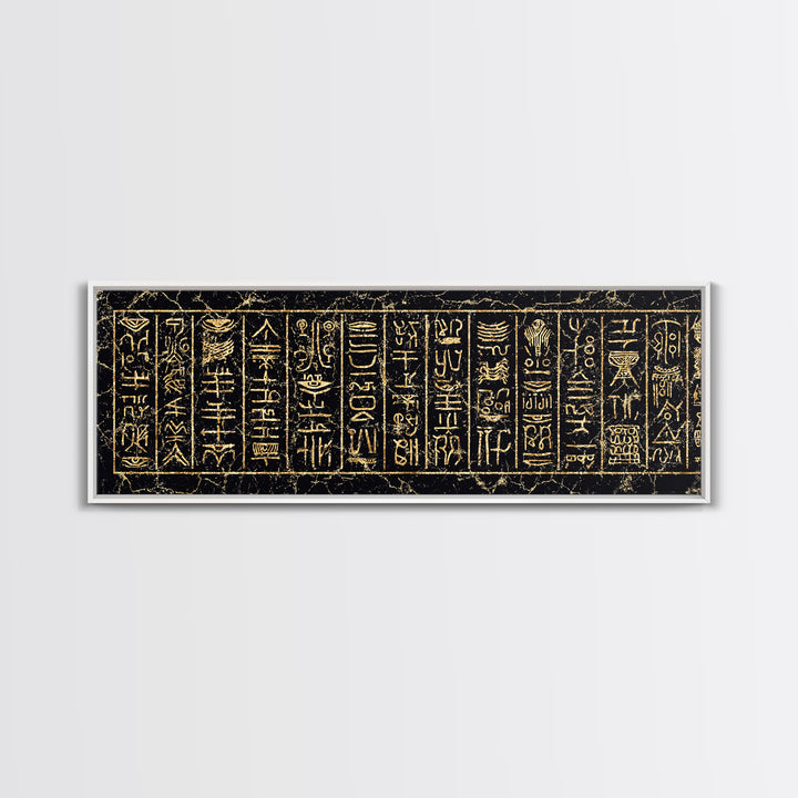 Gold Ancient African Hieroglyph Panels Wall Art, Egyptian Tribal Canvas Decor, Black And Gold Cultural Art Print, Home Decor