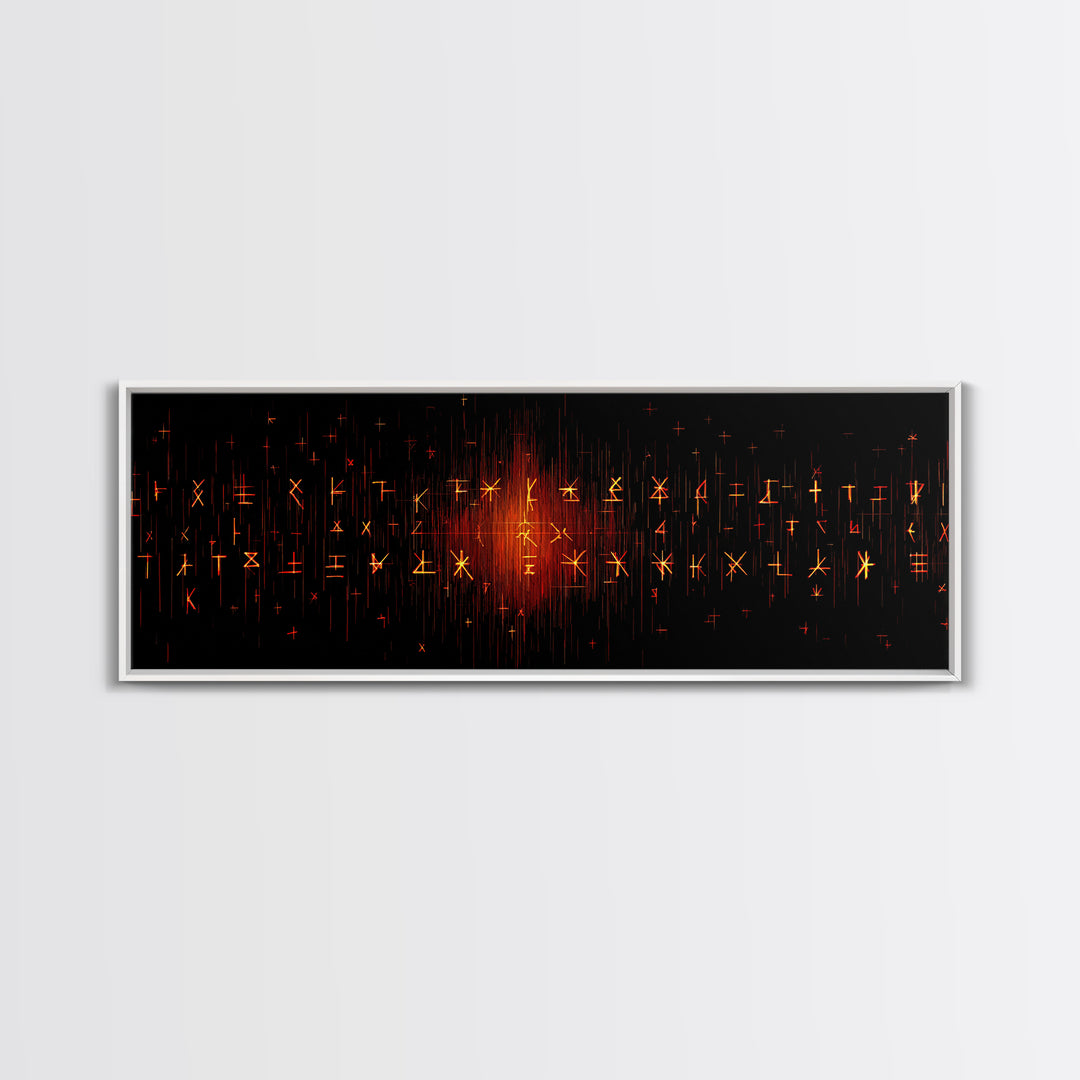 Glowing Orange African Rune Symbols Canvas Print, Mystical Black Wall Decor, Ancient Tribal Signs, Spiritual Art Print Gift
