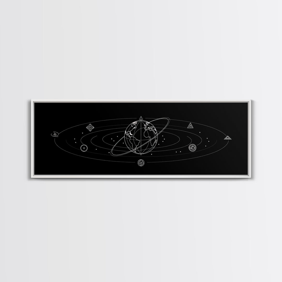 Minimal Celestial Orbit Diagram Wall Art, Black And White Space Poster, Modern Astronomy Decor, Geometric Gallery Print Gift
