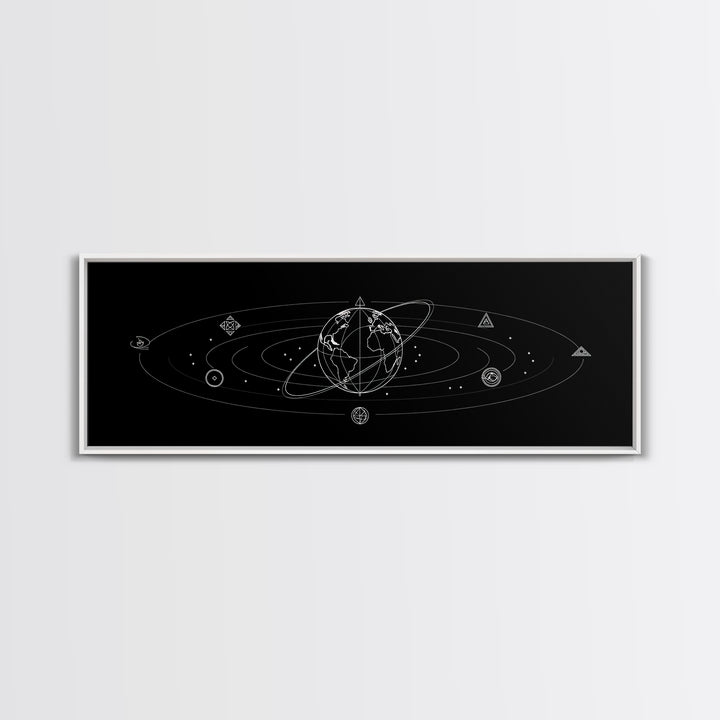 Minimal Celestial Orbit Diagram Wall Art, Black And White Space Poster, Modern Astronomy Decor, Geometric Gallery Print Gift