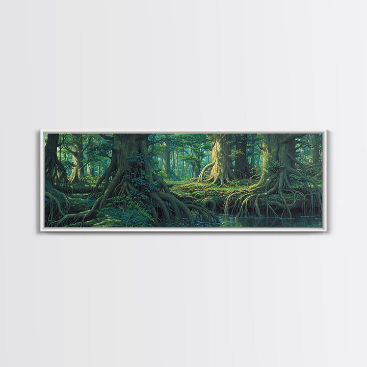 Ancient Mangrove Trees And Reflections Canvas Print, Green Forest Wall Art, Nature Scene Decor, Large Living Room Decor Gift