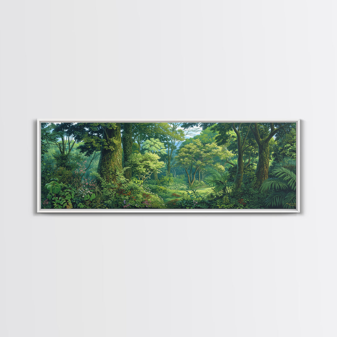 Bright Rainforest Garden Clearing Wall Art, Green Nature Canvas Print, Tropical Landscape Decor, Dreamy Home Decor Gift Idea
