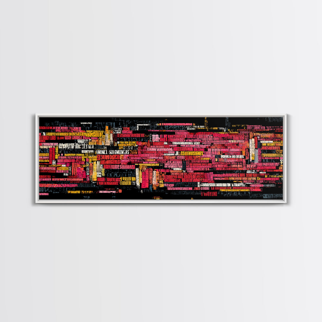 Neon Abstract City Skyline Wall Art, Modern African Inspired Typography, Urban Black Art Decor, Bold Red Yellow Canvas Print