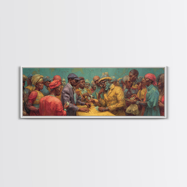 African Community Market Negotiation Wall Art, African American Art, Cultural Canvas Print, Tribal Decor, Bold Home Decor