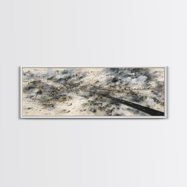 Abstract Aerial Rail Cityscape Wall Art, Urban Wall Art, Modern Canvas Print, Gray Black Statement Office Decor, Large Art