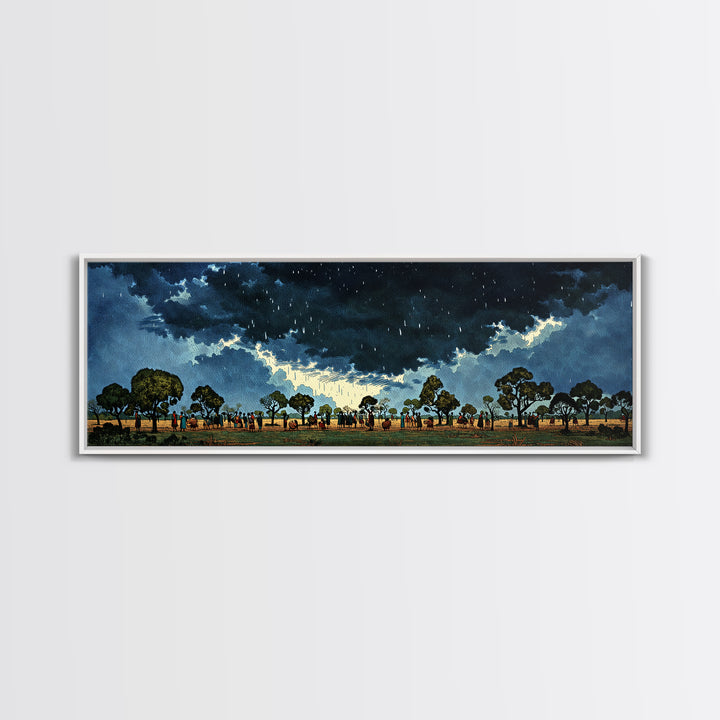 Stormy African Savanna Wall Art, Night Sky Tree Landscape, Afrocentric Canvas Decor, Cultural Safari Living Room Print Gift