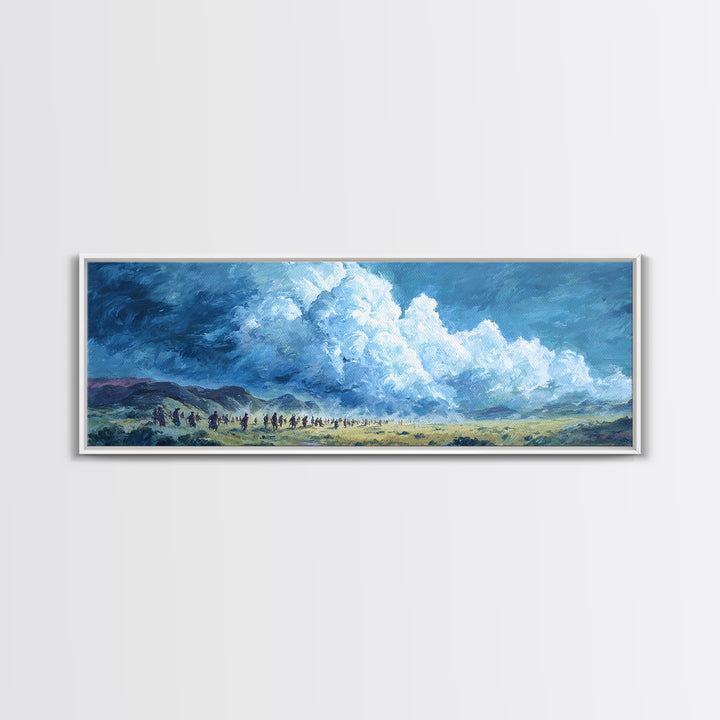 Blue Cloud Procession Wall Art, African Landscape Painting, Modern Canvas Decor, Serene Safari Living Room Art Print Gift