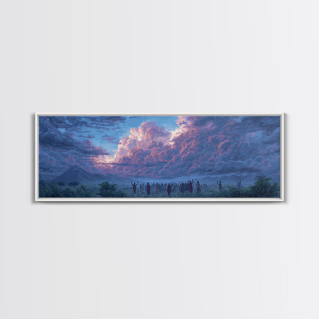 Purple Storm Gathering Wall Art, African Tribal Landscape Painting, Mystical Cloud Canvas Decor, Cultural Home Decor Gift