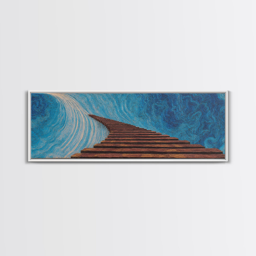 Surreal Wooden Stairway To Blue Sky, Abstract African Inspired Wall Art, Modern Canvas Art, Large Home Decor Gift, Statement Wall Decor