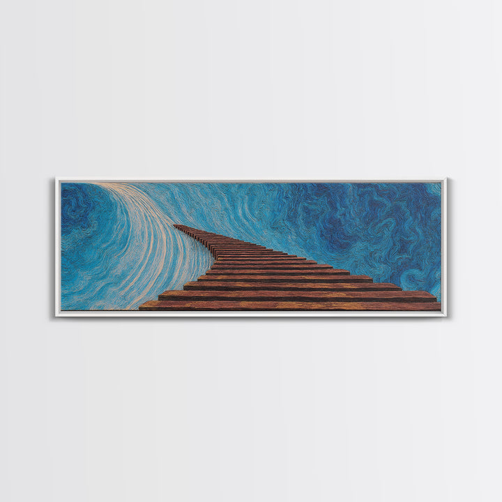 Surreal Wooden Stairway To Blue Sky, Abstract African Inspired Wall Art, Modern Canvas Art, Large Home Decor Gift, Statement Wall Decor