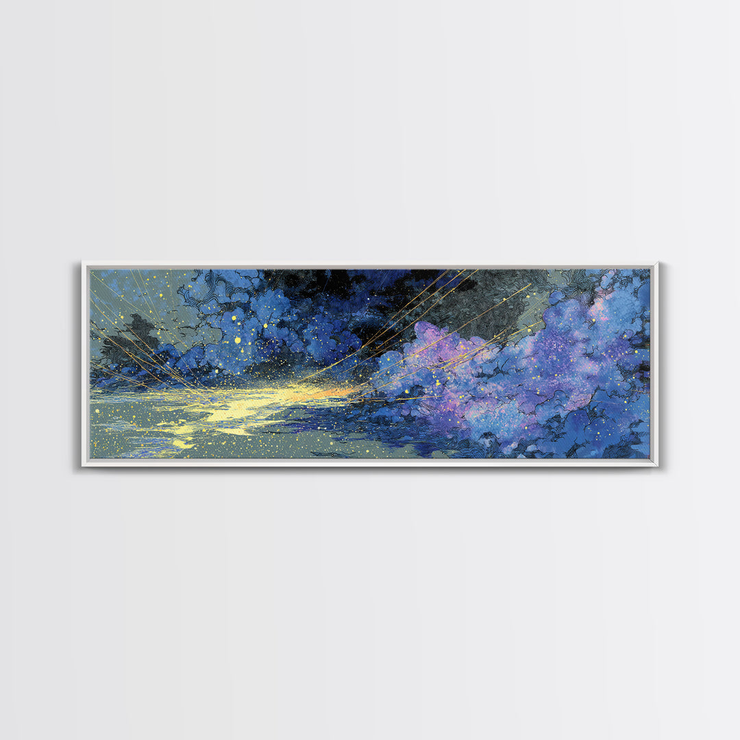 Blue Gold Cosmic Waves With Starry Light, African Abstract Wall Art, Modern Canvas Art, Dreamy Wall Decor, Luxury Home Decor