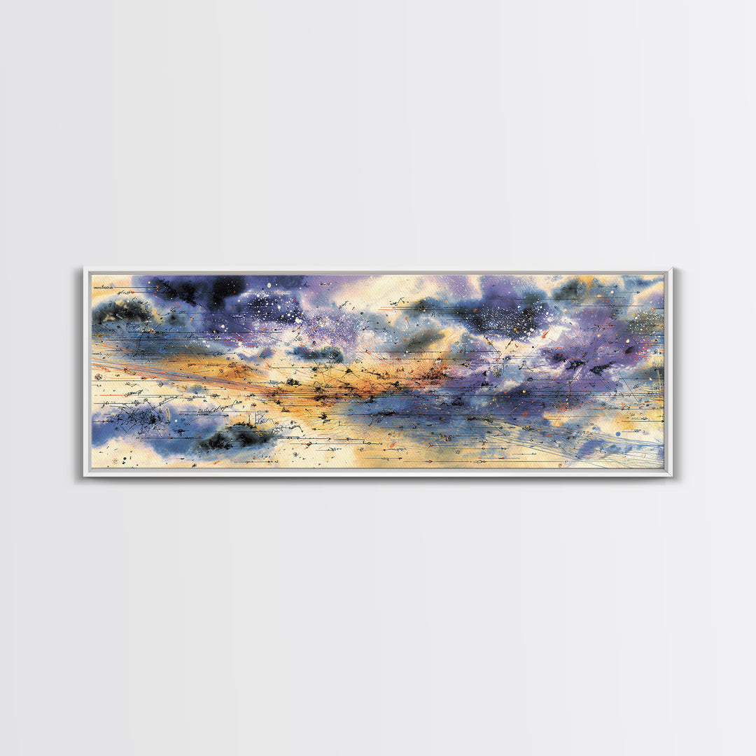 Stormy Abstract Horizon With Birds And Golden Light, African Inspired Canvas Print, Contemporary Wall Art, Elegant Home Decor