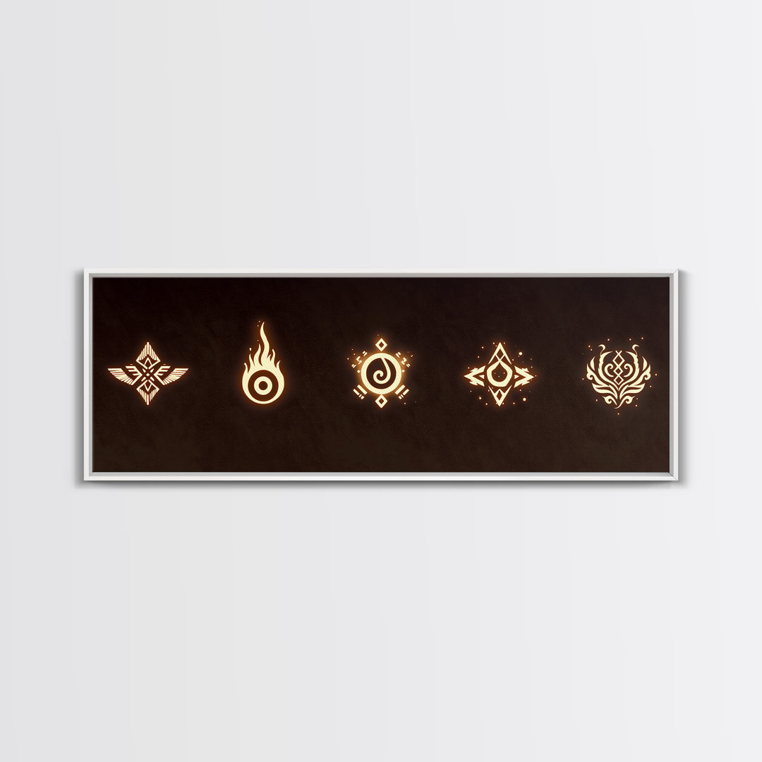 Glowing Tribal Element Symbols Wall Art, African Tribal Decor, Spiritual Canvas Print, Mystic Boho Home Decor Gift For Him