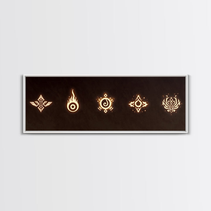 Glowing Tribal Element Symbols Wall Art, African Tribal Decor, Spiritual Canvas Print, Mystic Boho Home Decor Gift For Him