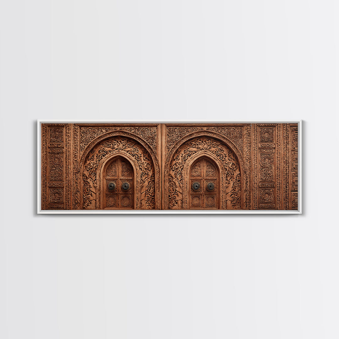 Carved Moroccan Double Door Framed Canvas Print, African Home Decor, Ethnic Wall Decor, Boho Wall Decor, Housewarming Gift