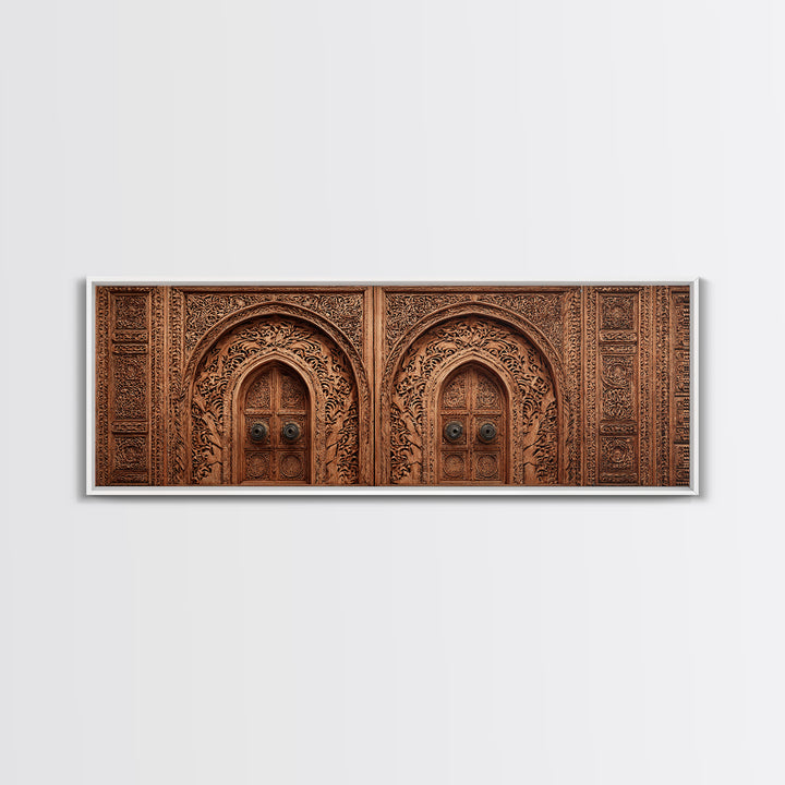 Carved Moroccan Double Door Framed Canvas Print, African Home Decor, Ethnic Wall Decor, Boho Wall Decor, Housewarming Gift