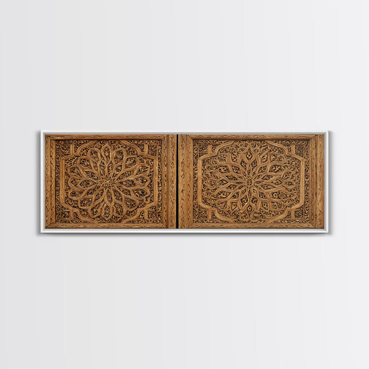Intricate Carved Floral Panel Framed Canvas Print, African Home Decor, Textured Art Print, Elegant Home Decor, Statement Wall Art