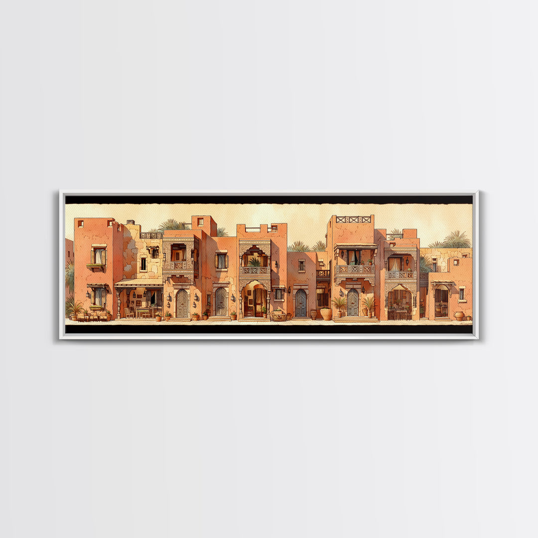 Terracotta Desert Town Facades Wall Art, Moroccan Architecture Poster, African Home Decor, Modern Canvas Print, Boho Wall Decor