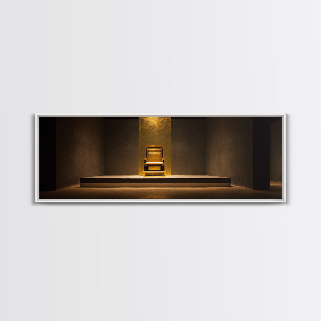 Golden Throne In Shadowed Sanctuary Canvas Print, Spiritual Wall Art, Black And Gold Art, Luxury Canvas Art, Bold Home Decor