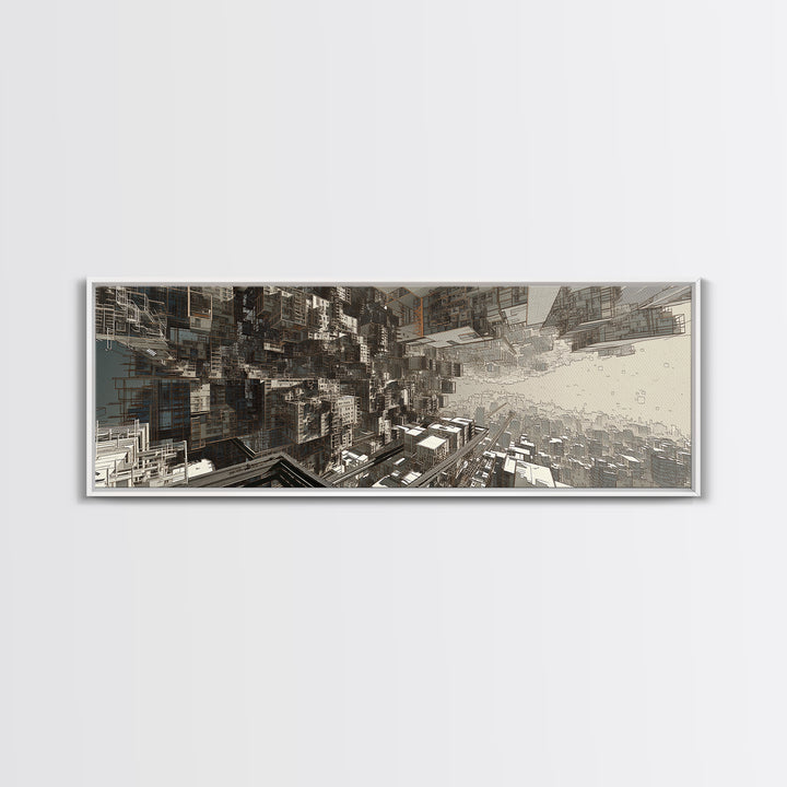 Futuristic Abstract Cityscape Corridor Wall Art, Urban Wall Art, Modern Canvas Art, Digital Art, Statement Wall Decor, Office Art