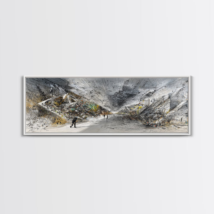 Monochrome African Modern Hall Canvas Print, Grand Interior Crowd Scene, Abstract Architecture Wall Art, Large Office Decor